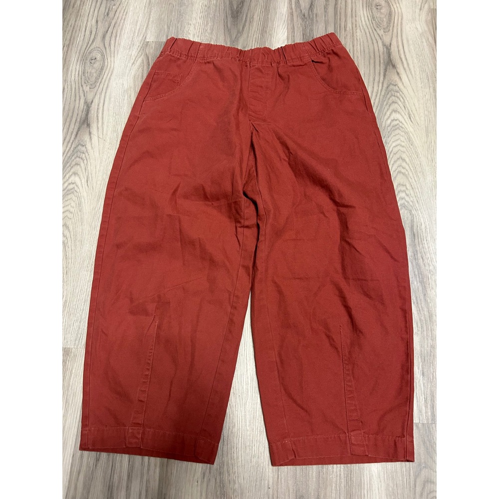 Universal Thread Womens Wide Leg Crop Pants Cotton L Rust Red Elastic Waist